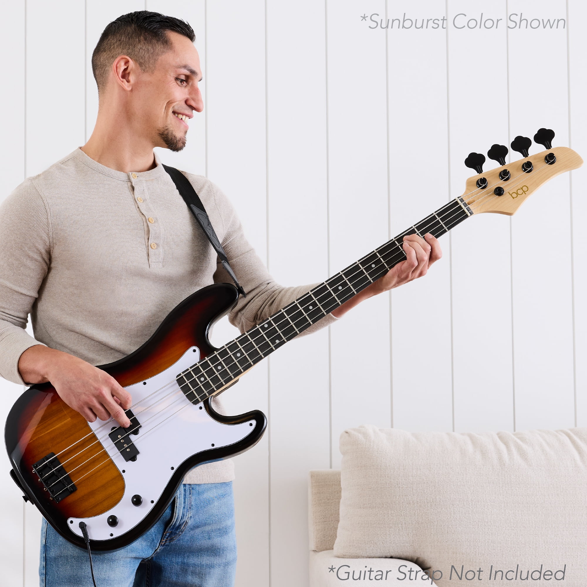 Best Choice Products Full Size Beginner 4-String Electric Guitar Bass Guitar w/ Padded Case - Black/Black