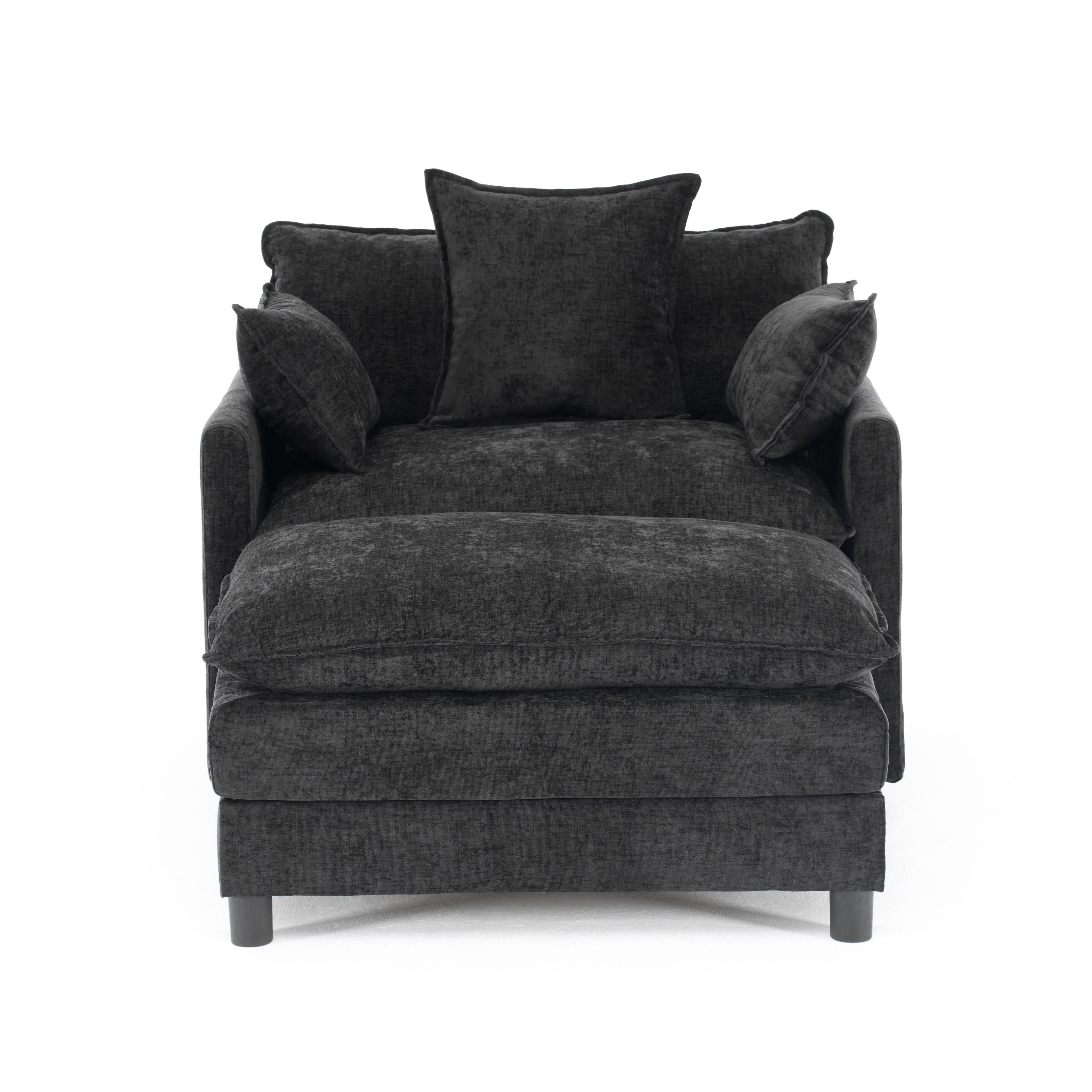 Aukfa 39.4" Oversized Accent Chair with Ottoman, Chenille Armchair Lounge Chairfor Living Room & Bedroom,Black