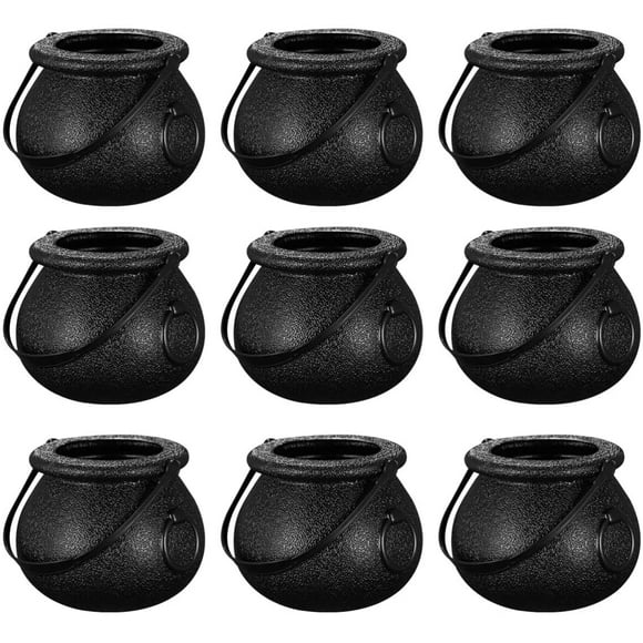 12Pcs Black Witch Cauldron, Black Cauldron Halloween Mini Cauldron Kettles Cups with Handle for Halloween St Patricks Day Party Favors Decoration