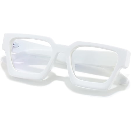 Square Thick Frame Glasses for Women Men Fashion Blue Light Glasses Trendy Chic Computer Eyeglasses (White)