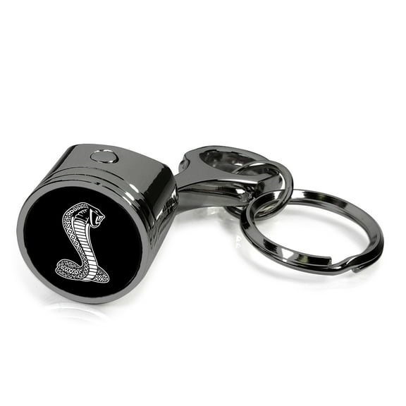 iPick Image for Ford Mustang Cobra Black-Chrome Finish Engine Piston and Rod Metal Key Chain, Official Licensed