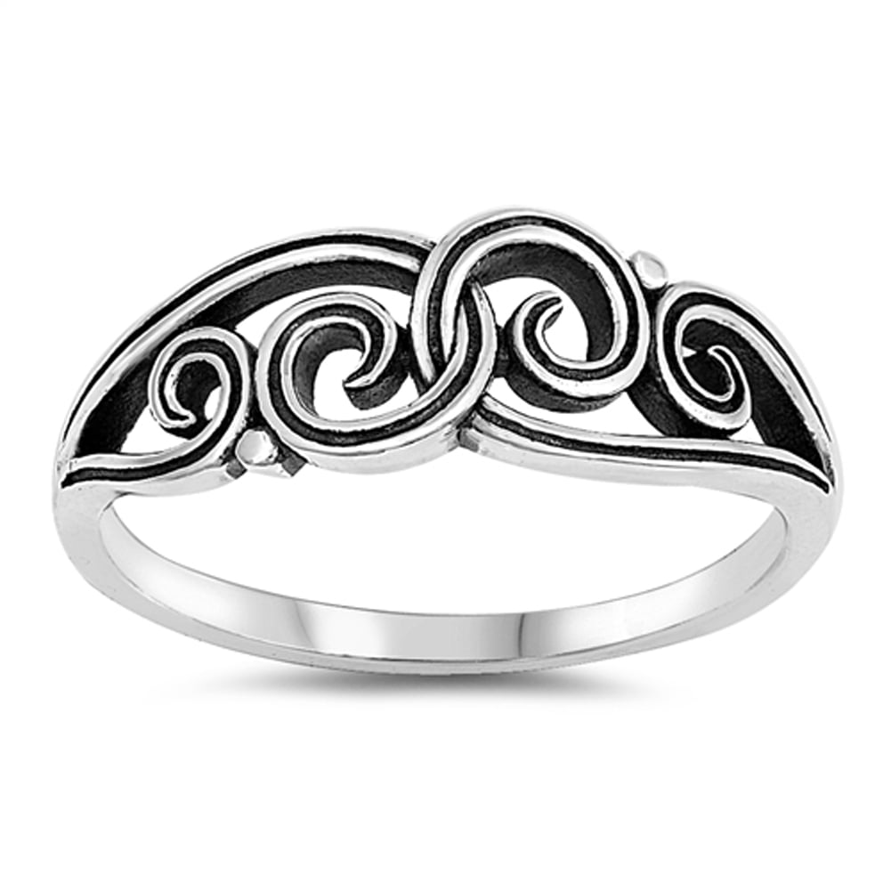 Oxidized Sterling Silver Infinity Filigree Ring - Spiral Wave Design Band, Sizes 5-10