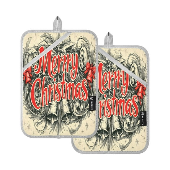 BZSMCE Pot Holder Oven Mitts Cooking baking Elegant Christmas Bell and Bowknot Painting Creative Pattern Size:7x9.8in