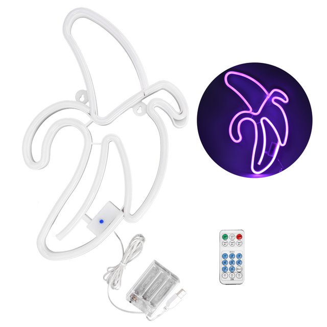 Banana Neon Light LED Purple Banana Neon Sign Control remoto 8 modos Decoración de pared Luz ambiental Púrpura