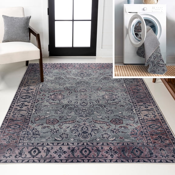 JONATHAN Y WASHABLE 8 x 10 Area Rug, Victoria Ornate Persian All-Over - Purple/Gray, WSH106B-8