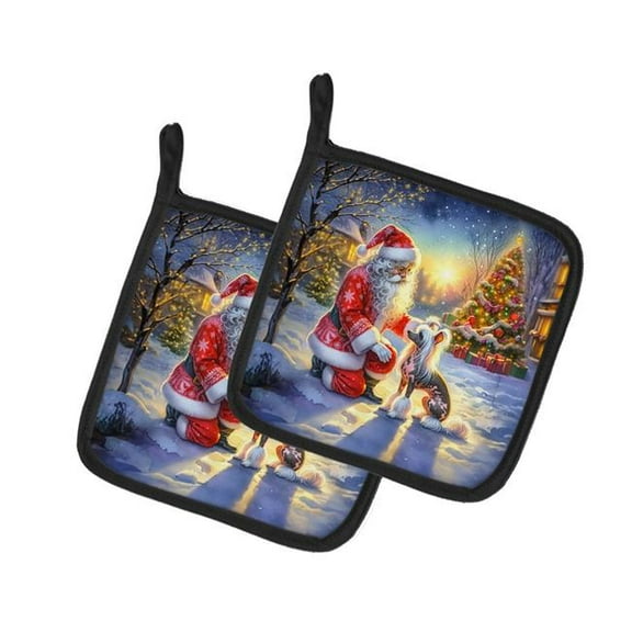 Carolines Treasures DAC4095PTHD 7.5 x 7.5 in. Chinese Crested & Santa Claus Pot Holders - Set of 2