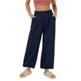 thumbnail image 2 of SELONE Plus Women's Palazzo Pants Plus Size Lounge Pants with Pockets Cotton Linen Wide Leg Elastic Waist Full Length Trouser Loose Long Beach Pants Solid Blue 2XL Tall Breathable Summer Clothes, 2 of 8