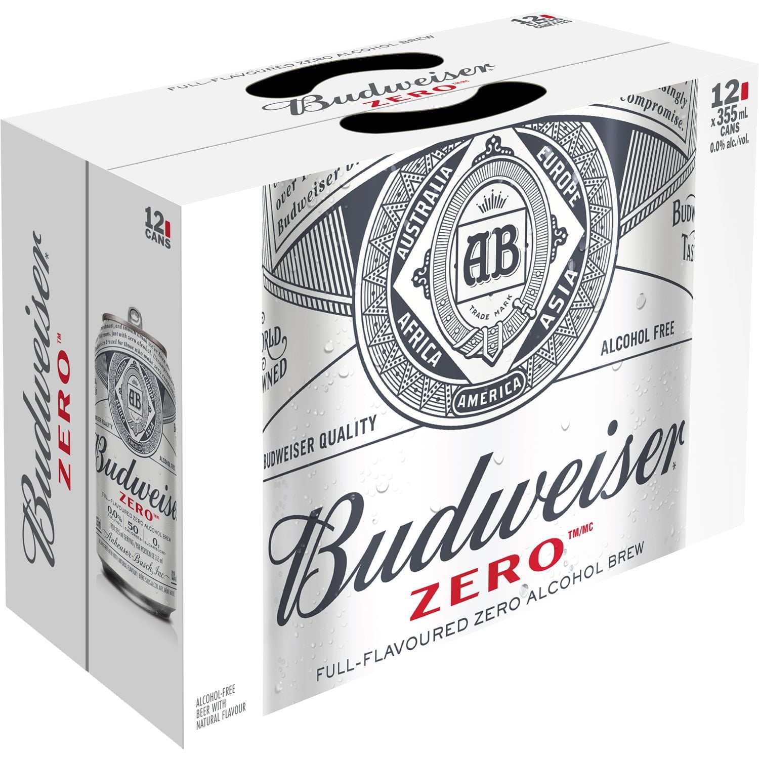 Budweiser Zero Lot de 12 canettes de bière sans alcool, 355 ml, saveur complète, 0,0 % d'alcool