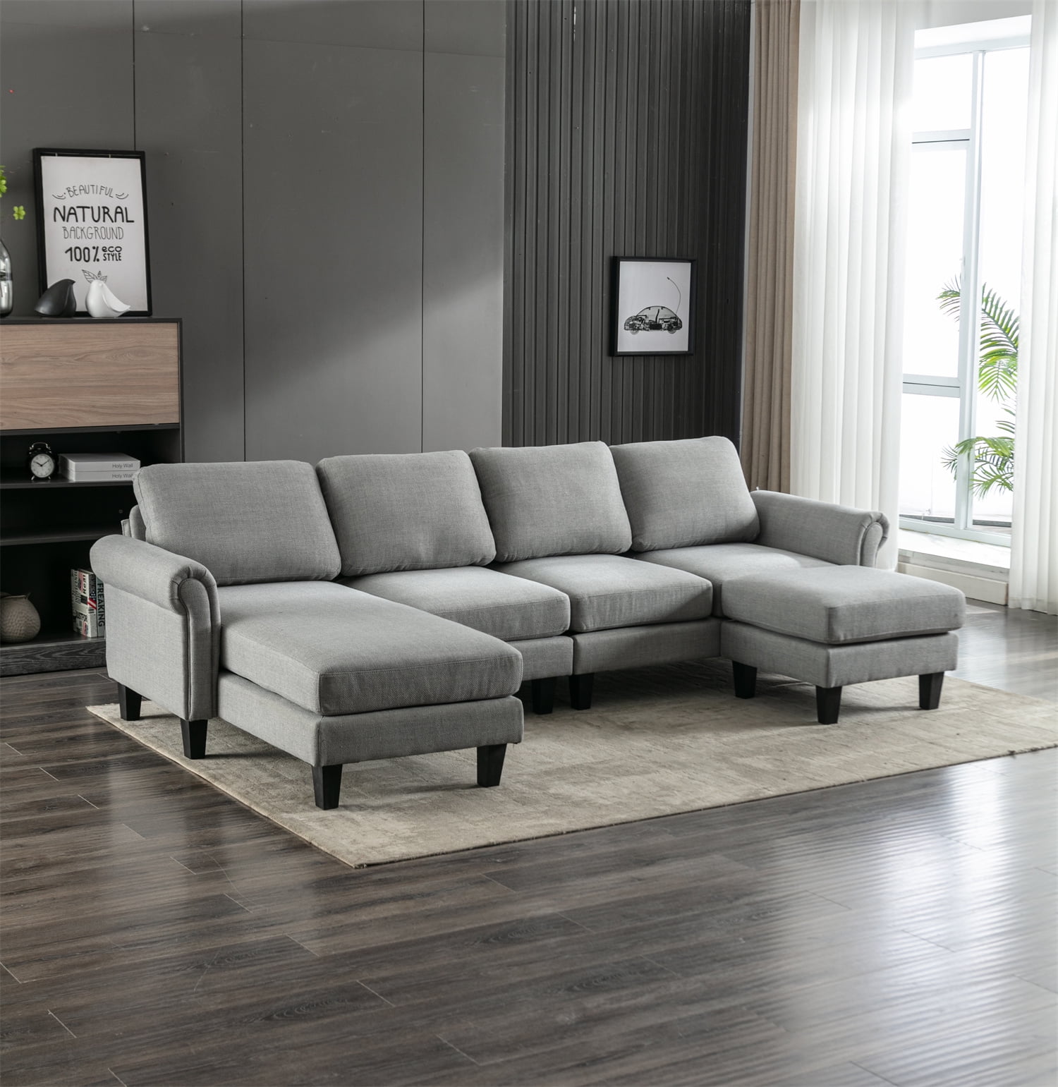 Convertible Sectional Sofa Set 108 Inch U Shaped Sectional Sofa Couch with Chaise and Removable Ottoman Modern Velvet Upholstered Modular Sofa with 2