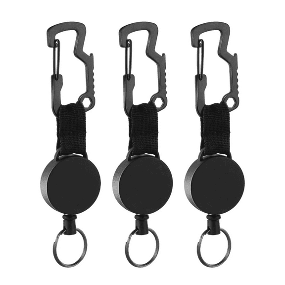 DESIGNICE 3Pcs Keychain,Heavy-Duty Durable Design Key Ring,Multi-Use Carabiner Lanyards for Keys,Versatile Combination Keychain Accessories,Black