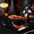 thumbnail image 5 of Homewish Halloween Cartoon Ghost Zipper Twin Comforter Sets with Fitted Sheet and 2 Pillowcases, Pumpkin Lantern Zipper Bedding Set, Black Orange Purple, Black Reversible, 5 of 7