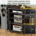 thumbnail image 4 of PAKASEPT Media Storage Cabinet, Audio Video Media Stand Cabinet with 4 Shelves Height Adjustable Modern AV Cabinet with Glass Doors Lock and Brake Wheel, 4 of 8