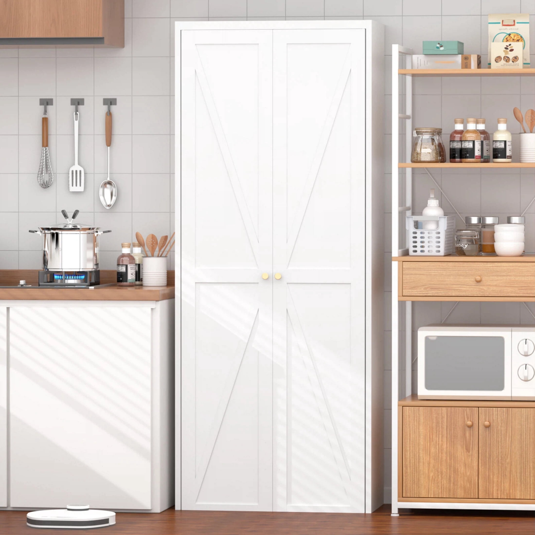 AISWORD 71 Inch Metal Kitchen Pantry Cabinet, Freestanding Storage Cupboard with 4 Adjustable Shelves, 5-Tier Tall Storage Cabinet for Kitchen Bathroom Laundry Garage, White