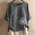 thumbnail image 2 of WXLWZYWL Womens Summer Tops 1/2 Sleeve Casual Round Neck Printed Loose Button Tunic Shirt Blouse Tops Gray, 2 of 5