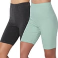 thumbnail image 3 of Women's High Waisted Yoga Leggings with Shorts 2 Piece Set, Solid Color Stretchy Workout Pants, Tummy Control Athletic Gym Tights for Running Pilates Zumba Lounge Wear | Aestivo,Blue L, 3 of 9