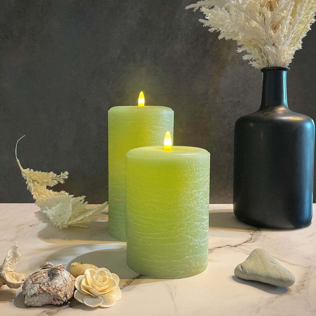 LumiPur Signature Natural Glow Flickering Flameless LED Wax Pillar Candle (3.5" x 7", Sage Green)