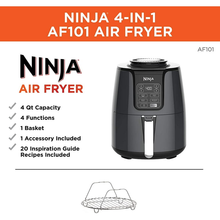 Ninja AF101 4QT Air Fryer That Crisps, Roasts, Reheats, & Dehydrates  Black/Grey 622356554572