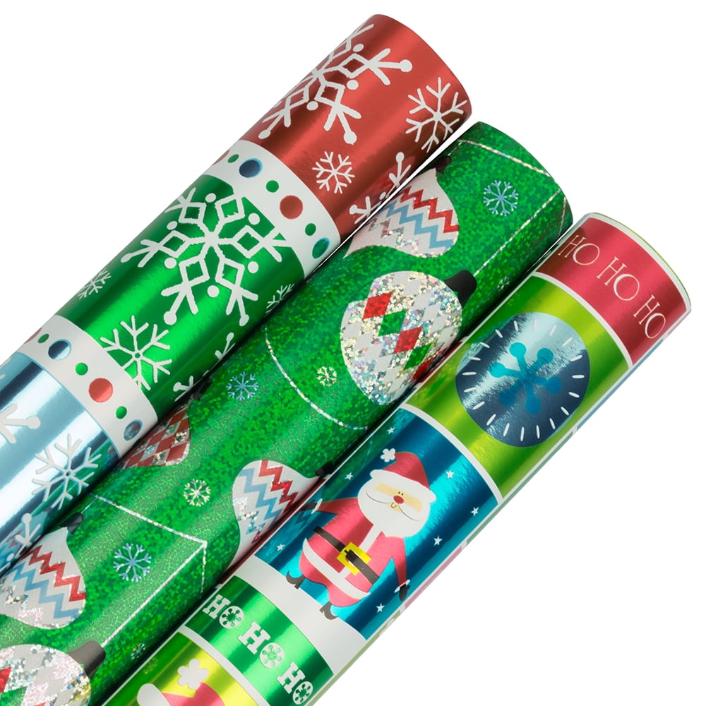 JAM Christmas Wrapping Paper, 75 Sq Total, 3/Pack, Christmas