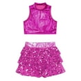 thumbnail image 3 of vastwit Kids Girls Ballet Dance Sets Sequins Tank Crop Top+Skirt Latin Jazz Dance Clothes Outfits Rose Red 16, 3 of 5