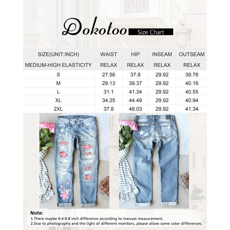 Dokotoo Women's Straight Leg Jeans Sunflower Printed Denim Pants Mid Waist  Jeans Patch Ripped Trousers Destroyed Pants Stretch Jeans for Female, Us  8-10(M) 