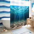 thumbnail image 5 of No Hook Shower Curtain, Light Blue Ocean Waves Shower Curtains for Bathroom with See Through Top Window, Summer Beach Coastal Abstract Waterproof & Washable Bath Curtain Stall 48"x72", 5 of 9