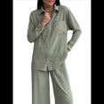 thumbnail image 2 of Conjuntos de 2 Piezas para Mujer: Conjuntos Casuales de Salón, Camisas de Larga con Botones y Pantalones de Pierna Verde M, 2 of 10
