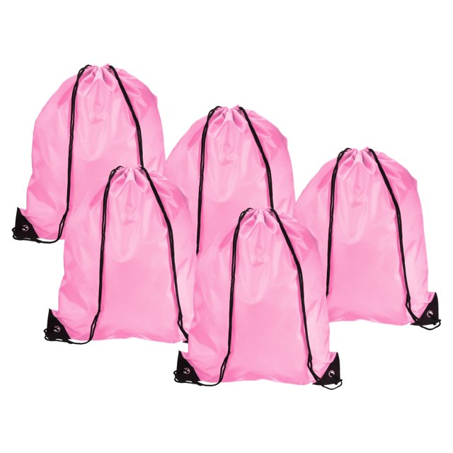 Unique Bargains 42x34cm Nylon Drawstring Bag Bulk Storage Cinch Backpack Sack, Pink 10 Pack