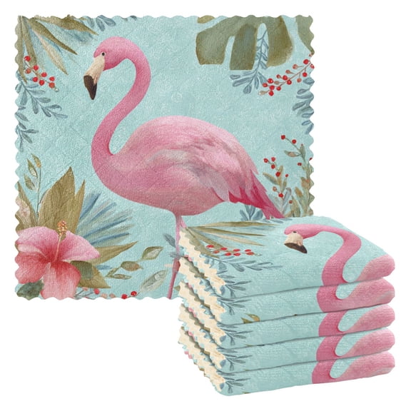 6 Pieces of Kitchen Towels 11x11Inch Kitchen Dish Cloths Kitchen Dish Towels Reuseable Cleaning Cloths Pink Flamingo