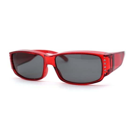 Polarized 58mm Womens Rhinestone Trim Slim Fit Over Sunglasses Red Black