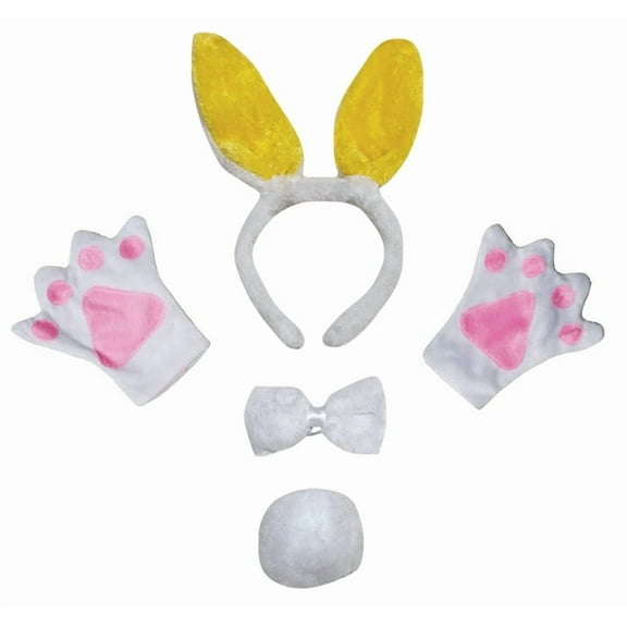 Petitebelle Bunny Headband Bowtie Tail Glove 4pc Costume (White/Yellow, 1-4 Years)