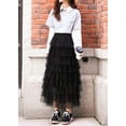 thumbnail image 2 of Falda larga de malla con volantes y cintura elástica para mujer Negro M Negro M Xishao ropa, 2 of 2