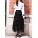 thumbnail image 2 of Falda larga de malla con volantes y cintura elástica para mujer Negro M Negro M Xishao ropa, 2 of 2