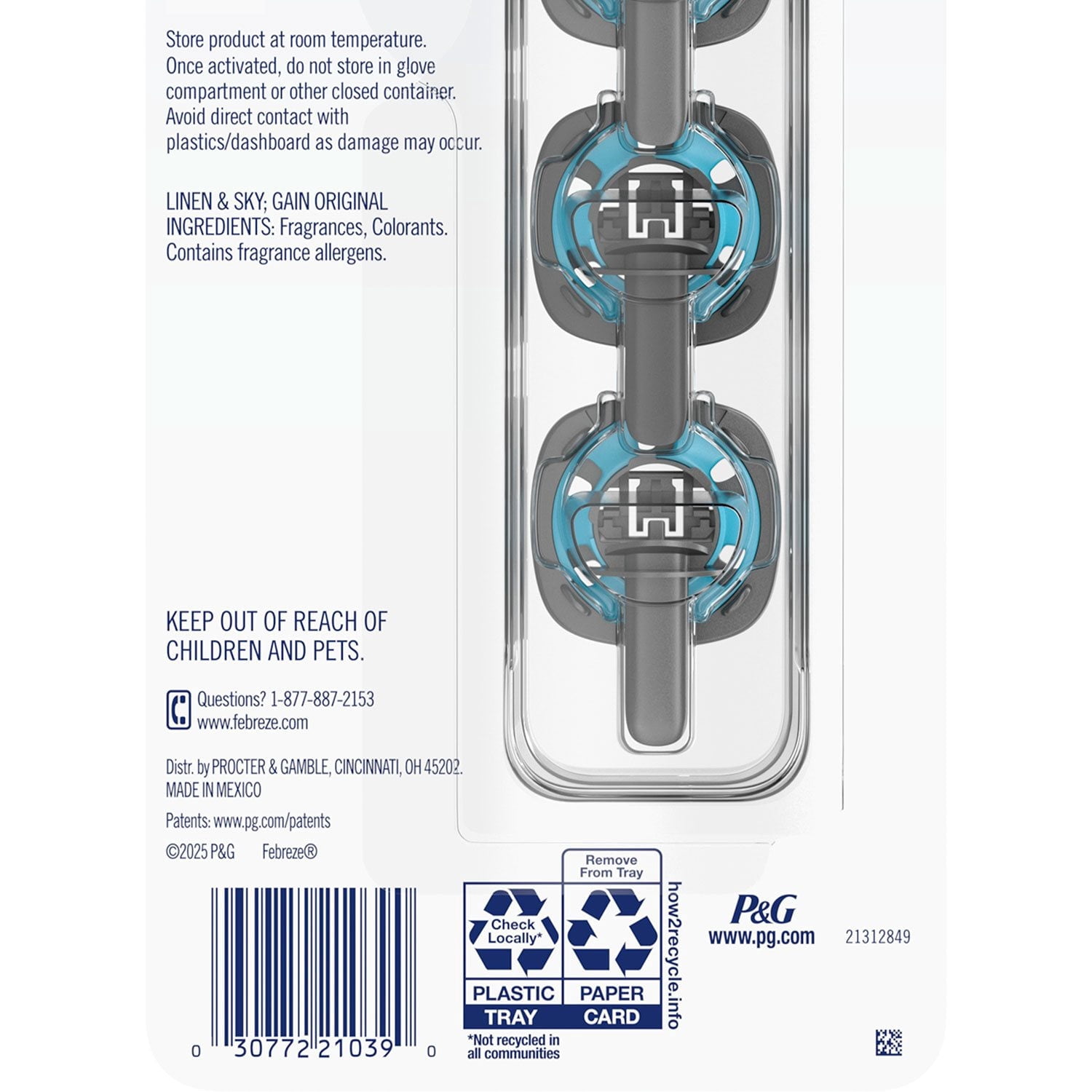 Febreze Car Air Freshener Vent Clips, Linen & Sky and Gain Original, 5 ct