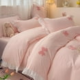 thumbnail image 5 of Ruffle Duvet Cover Queen Size 3 Pieces Pink Bow Duvet Cover Set Chic Textured Comforter Cover for All Season Cute Bedding Set with Zipper 2 Pillow Shams for Kids Girls Adult, 5 of 13