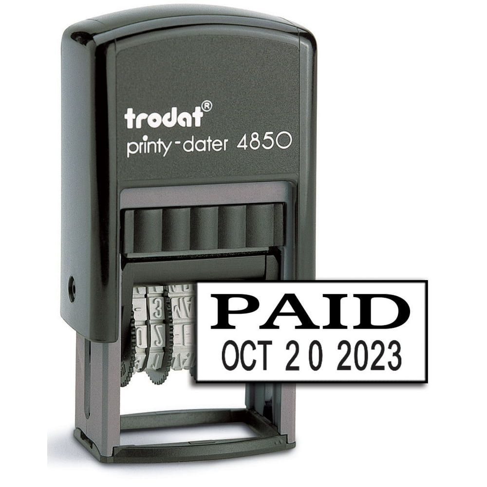 Trodat 4850 date stamp with paid self inking stamp black ink