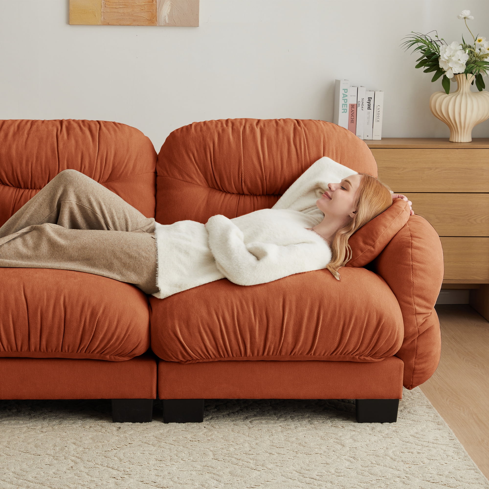 81" L Shape 2 Seater Sectional Couch Cozy Chenille Modular Sofa with Ottoman and 2 Throw Pillows