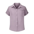 thumbnail image 6 of Plus Size Women's Short Sleeve Button Down Shirt with Notch Collar and Patch Pockets, 6 of 7
