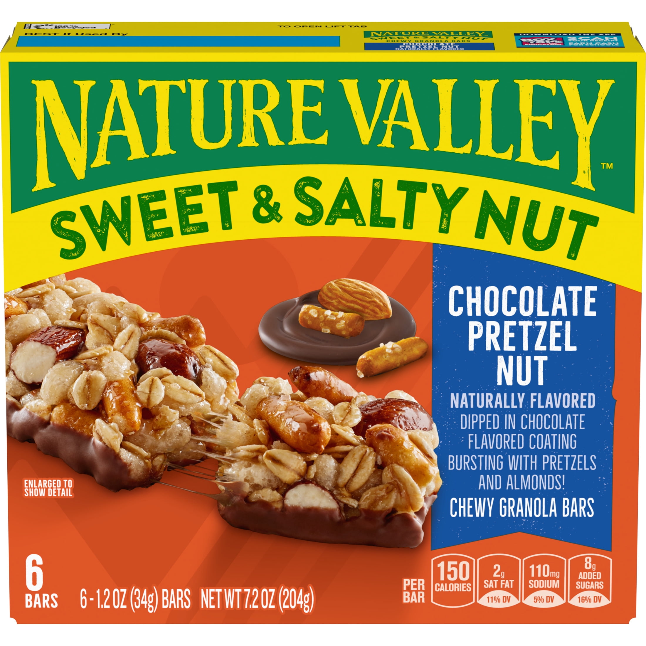 Nature Valley Granola Bars, Sweet and Salty Nut, Chocolate Pretzel Nut, 6 Bars, 7.4 oz