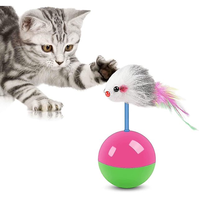 Ratón de pie de juguete para gatos, bolas de ratón interactivas con plumas coloridas para gatos, ratón de juguete para gatos con vaso, 2 uds.