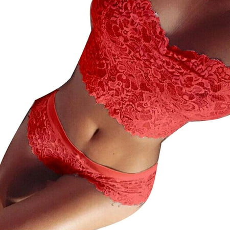 FOCUSNORM Women Lingerie Corset Lace Push Up Bra + Pant Set