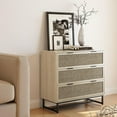 thumbnail image 3 of Rattan Dresser for Bedroom, 37.2" Wide 3 Drawer Dresser with Metal Handles, Wood Storage Chest of Drawers for Living Room and Hallway, Natural, 3 of 7