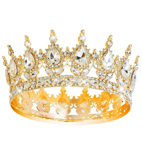 Genreen  Queen Crown Rhinestone Wedding Crowns and Tiaras for Women Costume Party Hair Accessories Princess Birthday Crown Crystal Bridal Crown (Gold White Crown)
