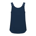 thumbnail image 4 of Nestiefly Bohemian Linen Tank Top for Women Loose Fit Crew Neck Sleeveless Shirts Strap Lace Camisole Summer Tops Curved Hem Navy M, 4 of 7