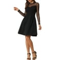 thumbnail image 2 of INSPIRE CHIC Women's Mesh See Through Heart Sheer Sleeve Skater Party Dress XS Black-Polka Dots, 2 of 6
