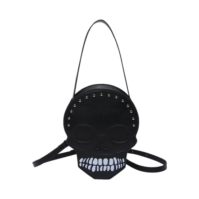 Bolso bandolera de PU para mujer, bolso gótico con calaveras para viajes, vacaciones, regalo de verano Negro