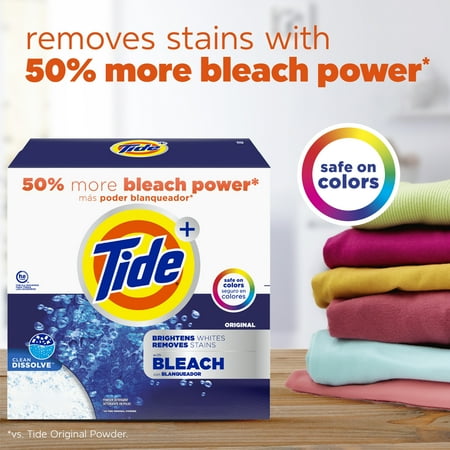 Tide Plus Bleach Powder Laundry Detergent, Original Scent, 129 oz, 89 Loads