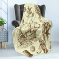 thumbnail image 4 of Nautical Soft Flannel Fleece Throw Blanket, Merchant Ship Banana Monkey Parrot Boat Historical Sketch Style Artwork, Cozy Plush for Indoor and Outdoor Use, 60" x 80", Pale Yellow Brown, by Ambesonne, 4 of 5