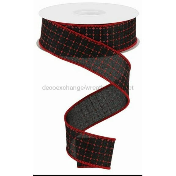 1.5"X10Yd Raised Stitched Squares/Royal Black/Red RG01677WJ