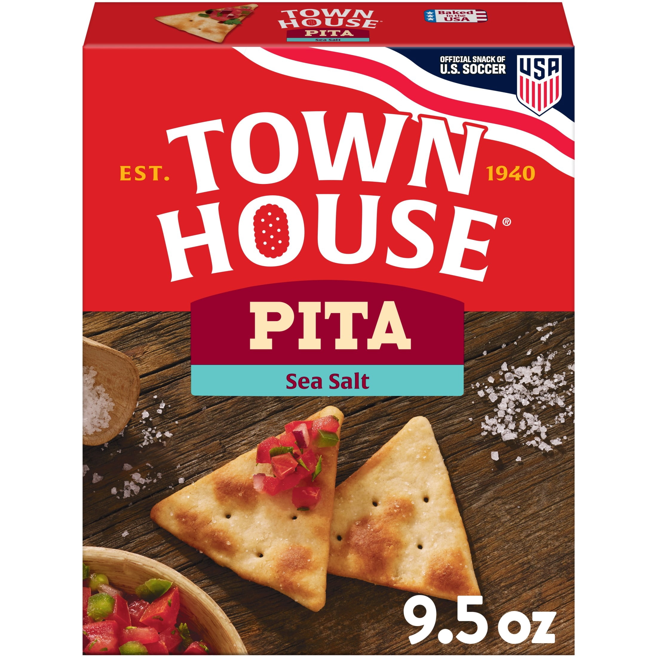 (12 pack) Town House Pita Sea Salt Oven Baked Crackers, Salty Snacks, 9.5 oz