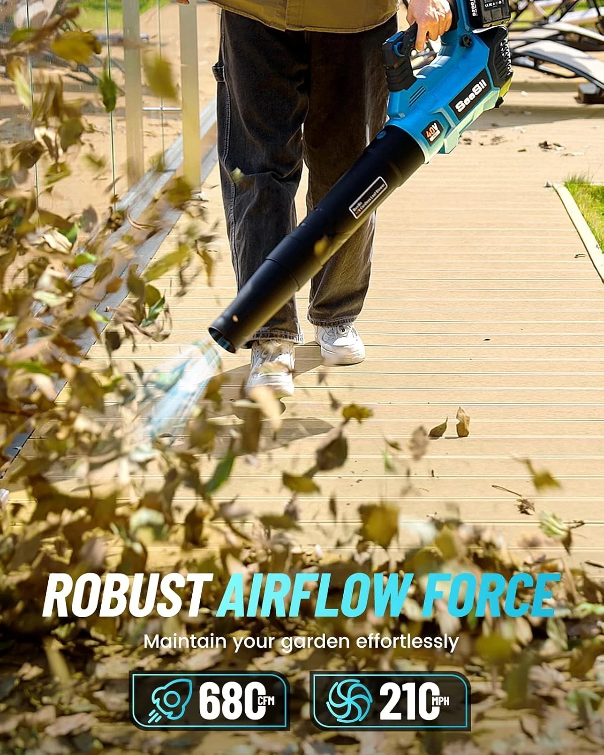 SEESII 40V Leaf Blower Cordless, 680CFM/210MPH Brushless Motor Electric Leaf Blower with 2 * 5200mAh Batteries and 2*Charger